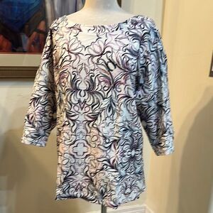 T by Talbots Patterned Cotton Top - Size 1X